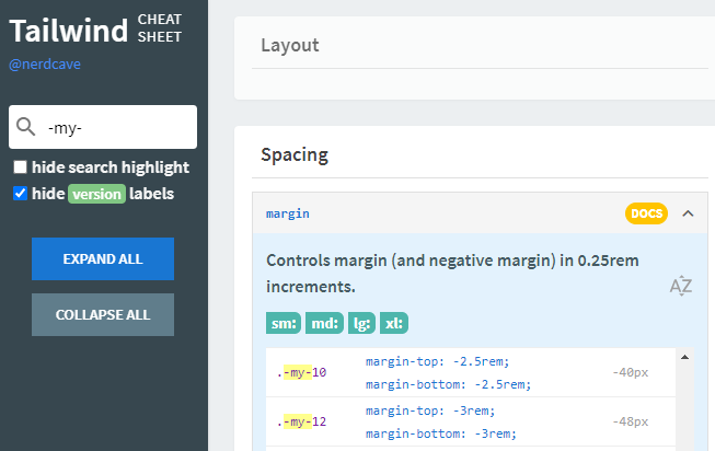 Tailwind Cheat Sheet